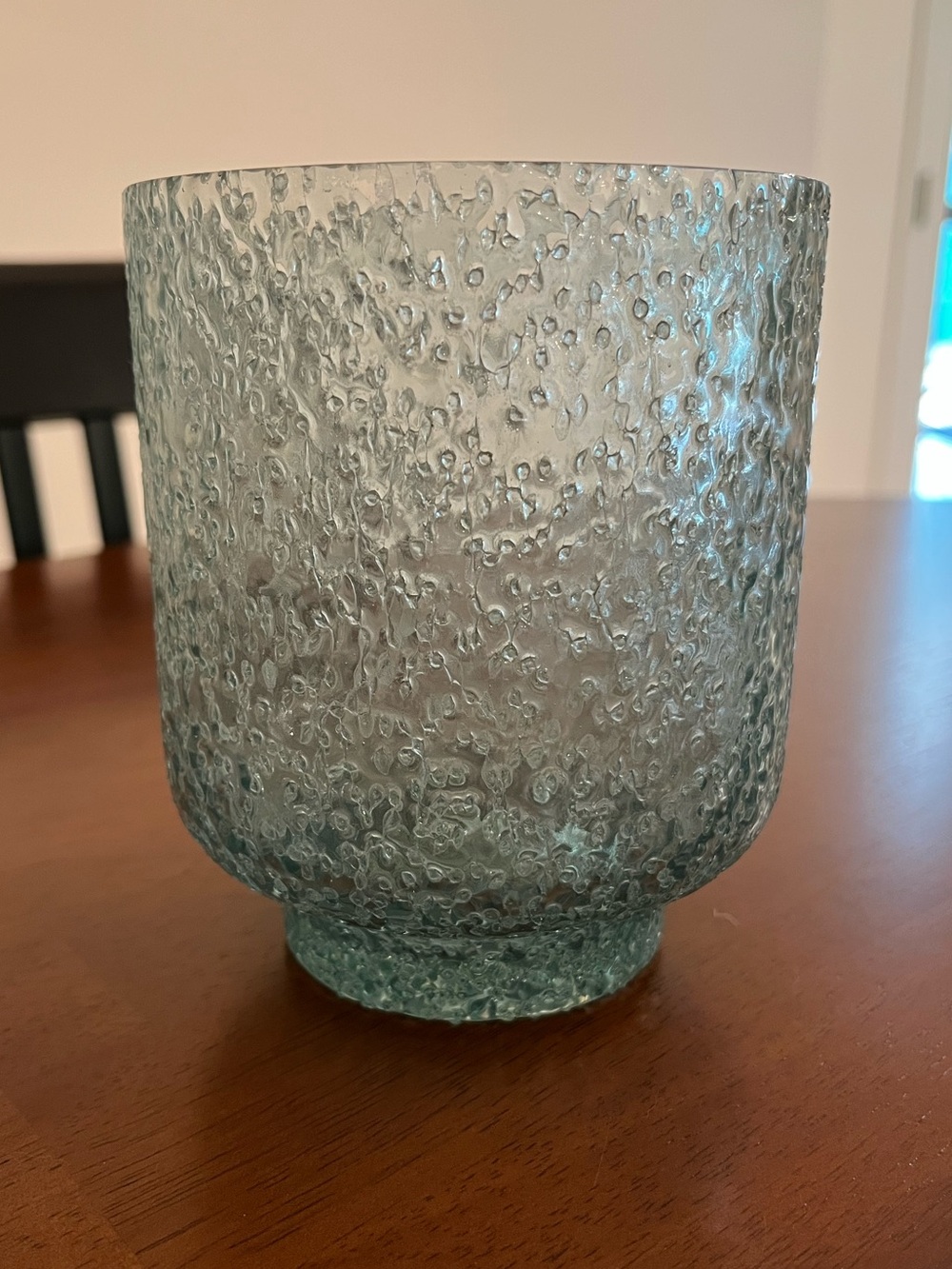 Unique Seeded Bubble Glass Vase or Candle Holder  Aqua Blue
